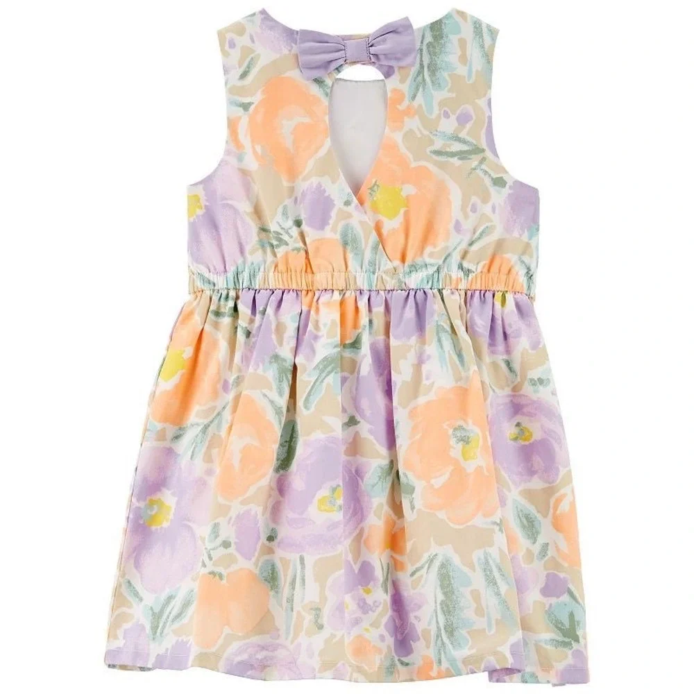 Carters Girls 5T Floral Watercolor Dress Sleeveless Bow Back‎ Purple Orange NEW